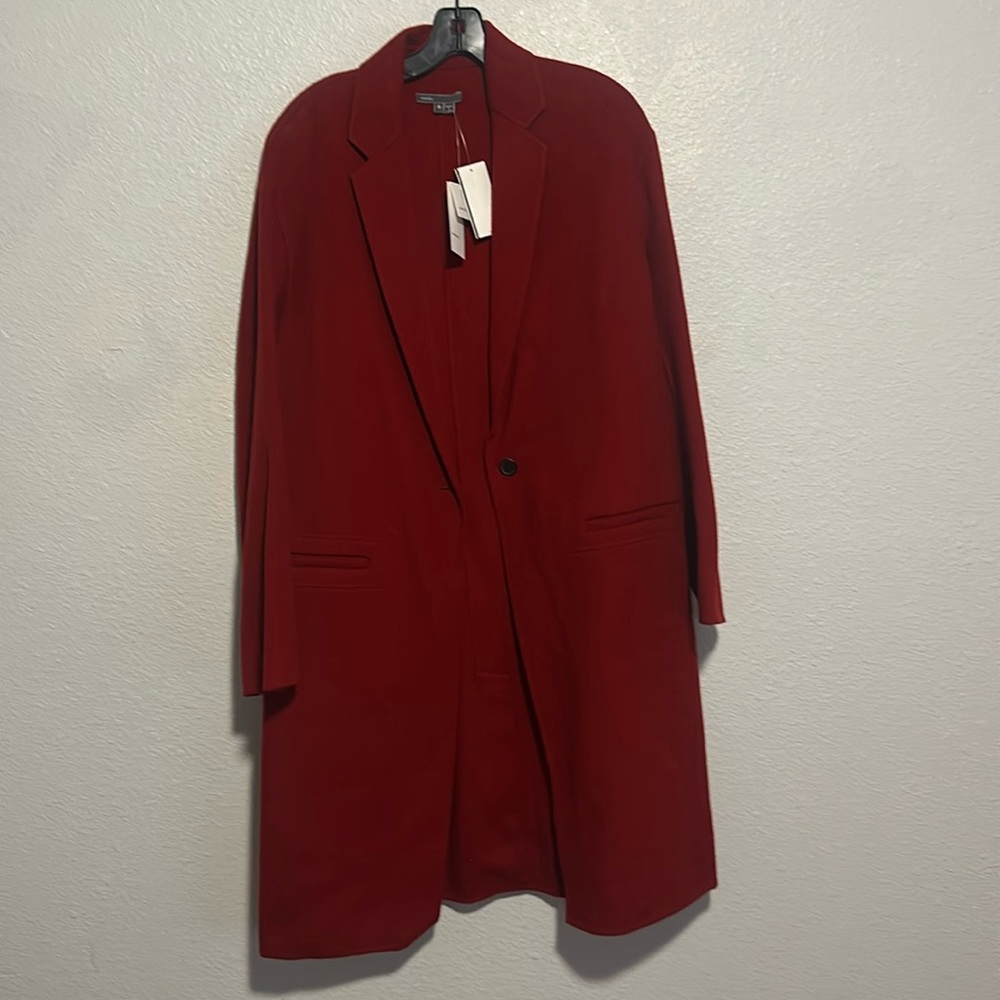 Vince Red Wool Blend Long Coat - Size Medium